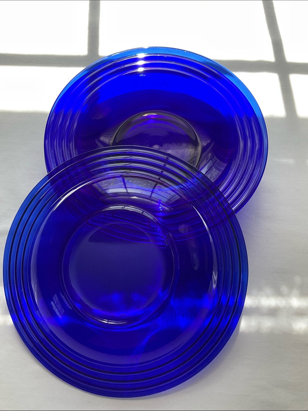 Vintage Bormioli Rocco Saphir Cobalt Blue Glass Ribbed Soup Bowls Set of 3 - Picture 2 of 3